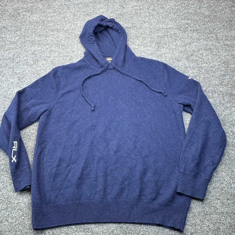 Polo Ralph Lauren Hoodie Mens Large Blue RLX Cashmere Olympic Club Pullover Golf